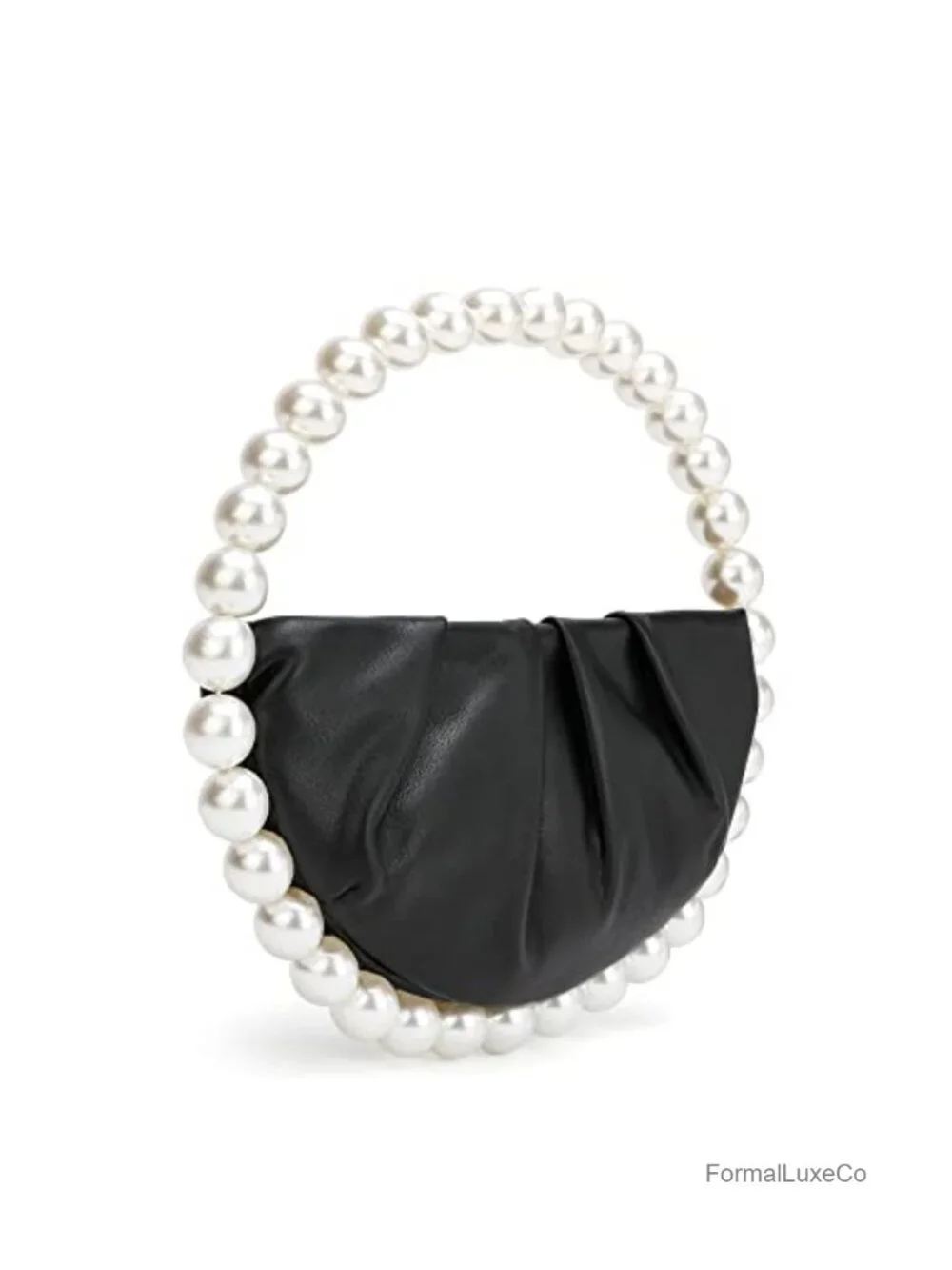 Pearl Crescent Clutch Pleated Vegan Leather Evening Wedding Party Purse